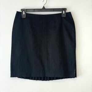Barami Mini Skirt Womens Size 4 Black Leather Trim Pleated Back Zip High Rise